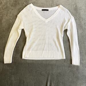 Ralph Lauren Black Label White Open Knit Sweater Women's Sm Minimalist Coastal